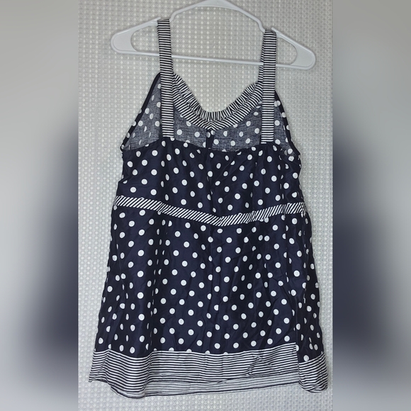Coastal Chic Polka Dot Tank Top Plus 18/20W Summer Blouse Flowy Navy White - Picture 9 of 9